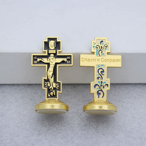 Orthodox Cross Enamel with Adhesive Stand