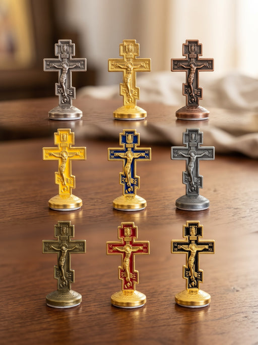 Orthodox Cross Enamel with Adhesive Stand