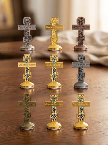 Orthodox Cross Enamel with Adhesive Stand