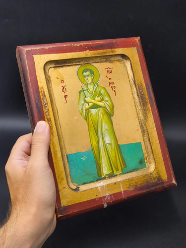 Vintage Byzantine Icon Authentic– Saint John The Russian – Greek Wood & Gold