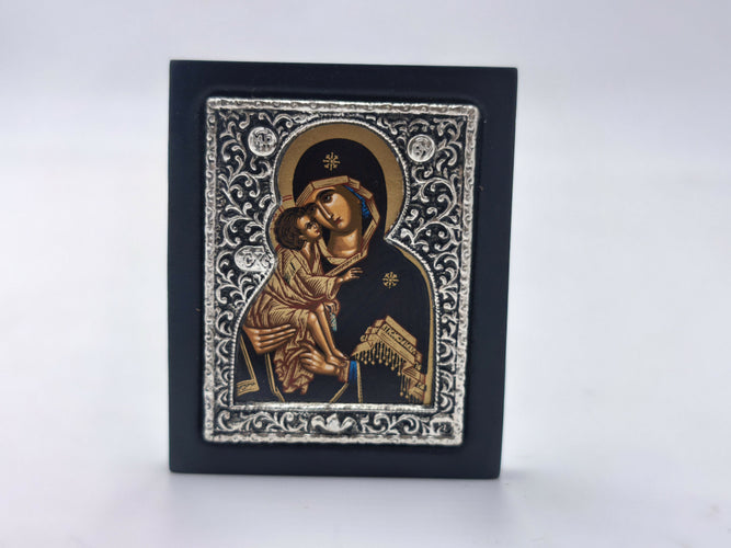 925 Sterling Silver Virgin Mary & Jesus Icon, Greek Byzantine Orthodox Iconography, Small Travel Wall Altar Art, Religious Christian Gift