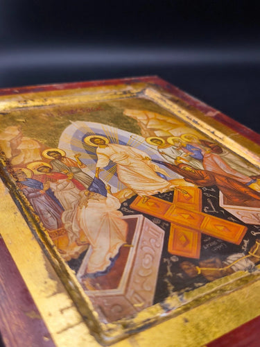 Vintage Greek Orthodox Icon The Resurrection Anastasis Jesus Christ Gold Leaf