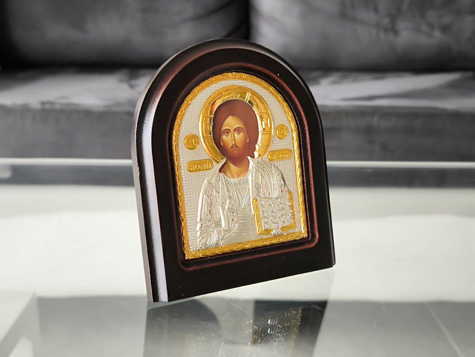 Icon of Christ Jesus 10.23" Silver 950° Religious Wood Handicraft Christianity