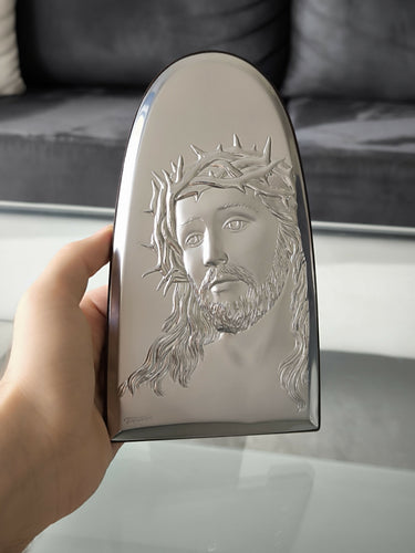 Jesus Christ Icon 7.87" Silver Religious Wood Handicraft Christianity Catholic