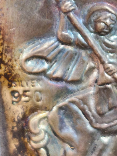 Vintage 950 Silver Greek Orthodox Icon Saint Demetrios Byzantine Art Greece