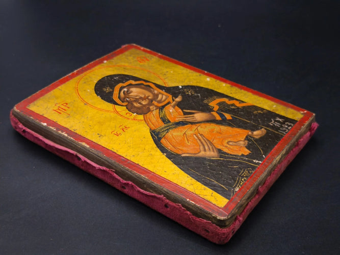 Rare 1923 Hand Painted Antique Greek Byzantine Icon Virgin Mary & Child Wood