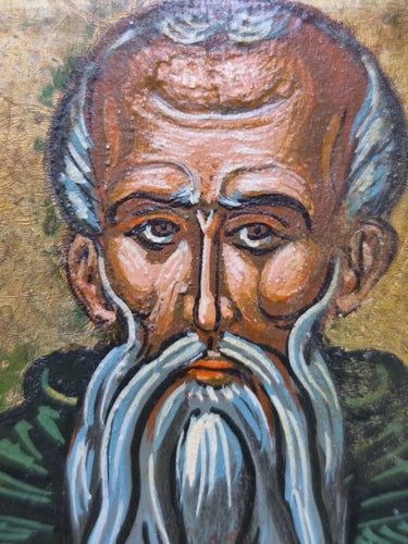 Vintage Hand-Painted Saint Stylianos Greek Orthodox Icon Wood Patron of Children