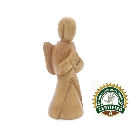 2 PCS Olive Wood Angel Statue Carved Hand Holy Land Bethlehem Handmade Made Catholic Christmas Nativity