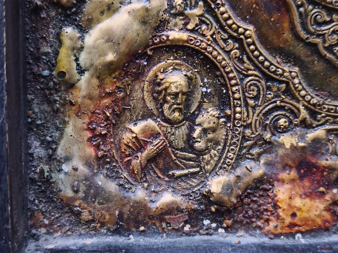 Vintage Greek Orthodox Relief Icon Nikos Varveris Affresco Handmade Jesus