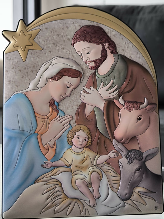Nativity Icon 5.51" Christmas 950 Silver Italy Handicraft byzantine Holy Family