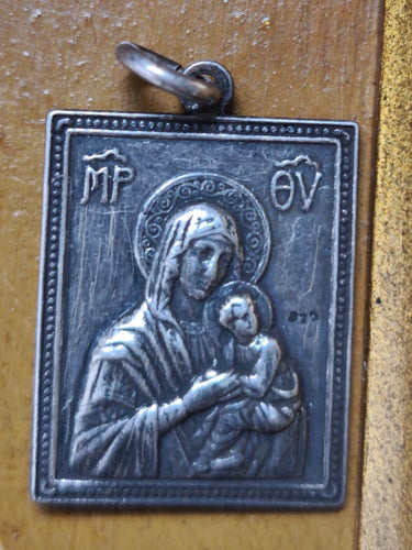Vintage 925 Sterling Silver Virgin Mary & St Christopher Icon Pendant Plaque 7g
