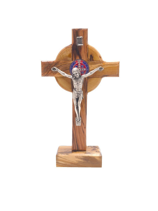 Standing Cross Saint St Benedict 7" Olive Wood Holy Land Hand Made crucifix