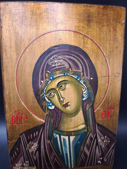 RARE Greek Orthodox Icon Virgin Mary Theotokos HAND SIGNED K. GEORGAKOPOULOS