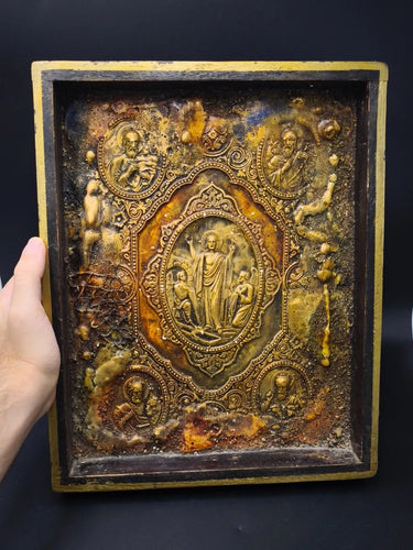 Vintage Greek Orthodox Relief Icon Nikos Varveris Affresco Handmade Jesus