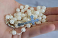 2 pc Rosary White Necklace Jerusalem Catholic Beads Soil Crystals Holy Land, cross necklace with white beads