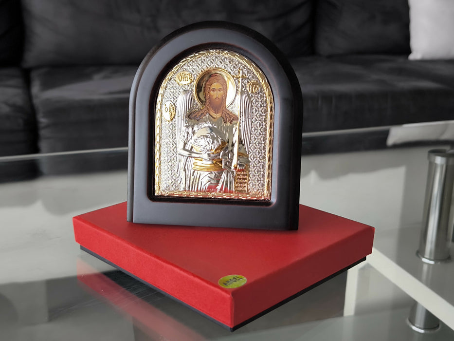 John the Baptist Icon 5.51" Silver 950° religious Wood Handicraft Christianity
