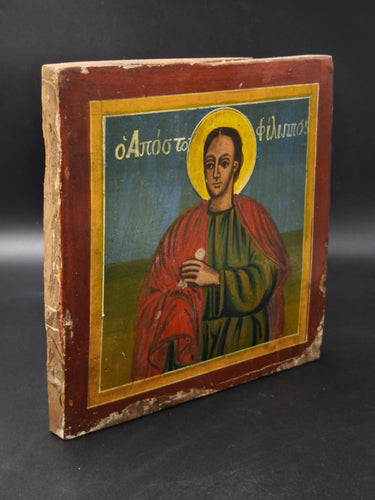 19th Antique Century Greek Orthodox Icon Apostle Philip Hand Painted Wood