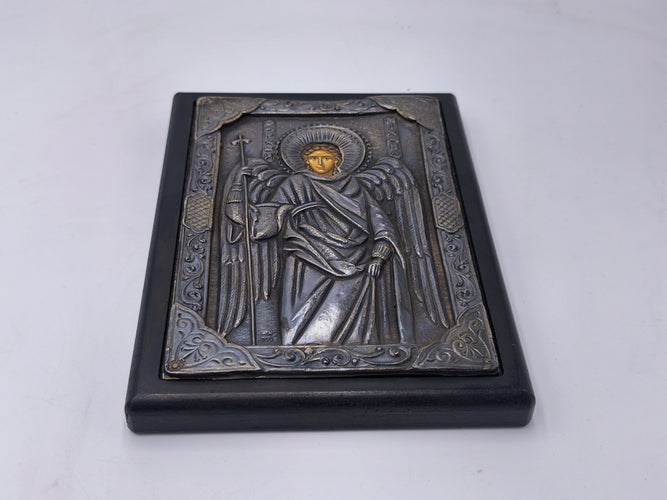Vintage Archangel Michael Silver Icon 950 Pure Silver Plaque, Byzantine Greek Orthodox Wall Art, Saint Michael Plaque, Home Altar Gift