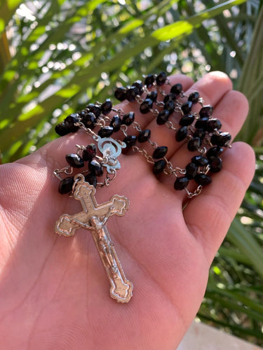 Rosary Vintage crystal black/purple beads Crucifix Catholic Italian †
