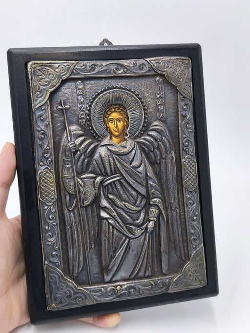 Vintage Archangel Michael Silver Icon 950 Pure Silver Plaque, Byzantine Greek Orthodox Wall Art, Saint Michael Plaque, Home Altar Gift