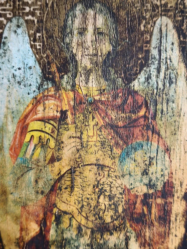 ANTIQUE 1904 ANGEL ICON HAND PAINTED WOOD PANEL ORTHODOX RELIGIOUS ART Michael
