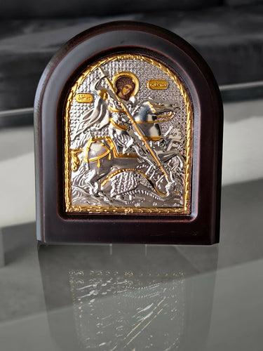 Saint George Icon 4.33" Silver 950° Religious Wood Handicraft Christianity