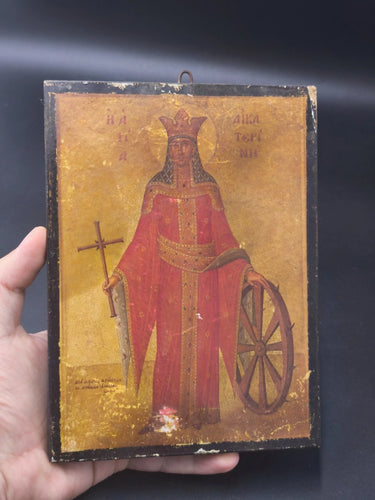 Greek Orthodox Icon St Catherine Wood Panel Christos Liondas Athens
