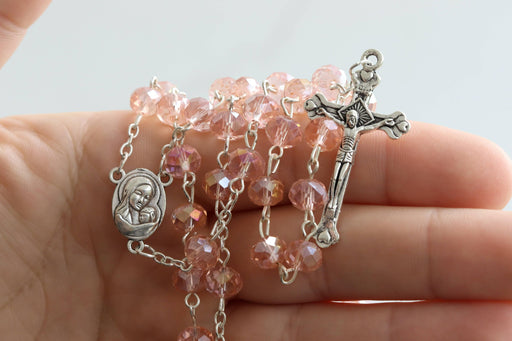 2 pc Rosary Pink Necklace Jerusalem Catholic Beads 