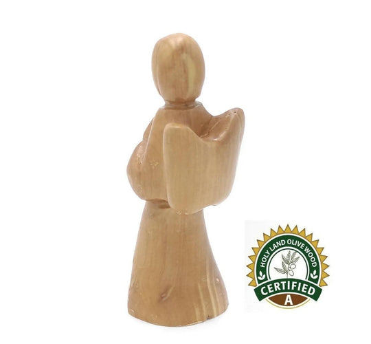 2 PCS Olive Wood Angel Statue Carved Hand Holy Land Bethlehem Handmade Made Catholic Christmas Nativity