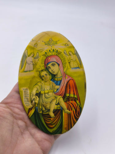 Vintage Virgin Mary and Child Jesus Greek Orthodox Oval Icon Plaque, Religious Wall Hanging Art, Christian Gift