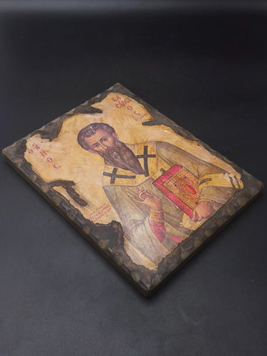 Vintage Greek Orthodox Byzantine Icon Saint Basil the Great Wood 10x8" Orthodox