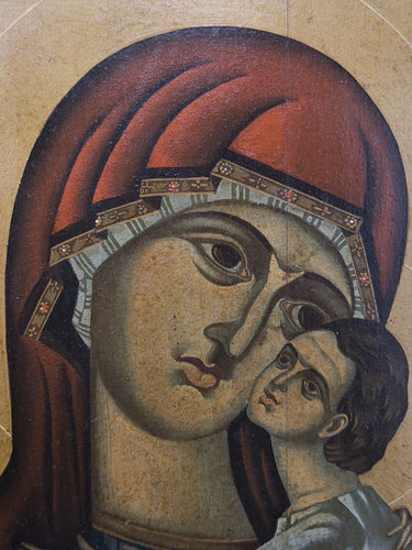 Rare Antique Greek Orthodox Icon | Virgin Mary Child Jesus | Framed Vintage Art