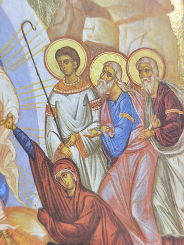 Vintage Greek Orthodox Icon The Resurrection Anastasis Jesus Christ Gold Leaf