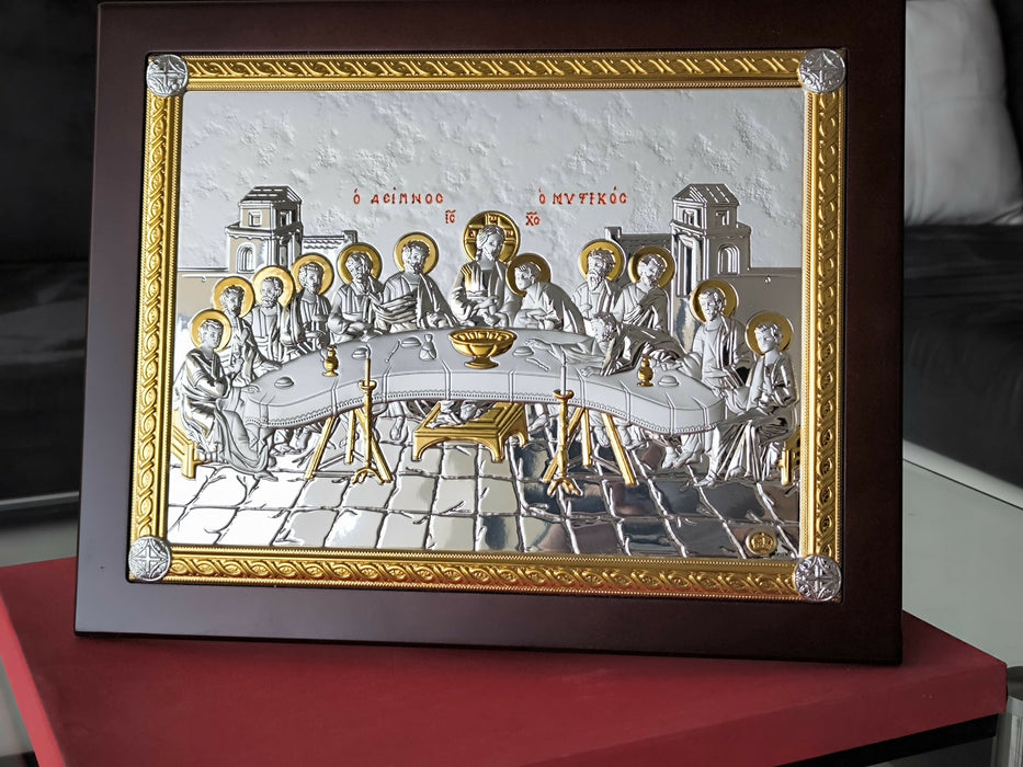 The Last Supper 13.77 "Icon 950 Silver Holy Handicraft Christian Gold byzantine