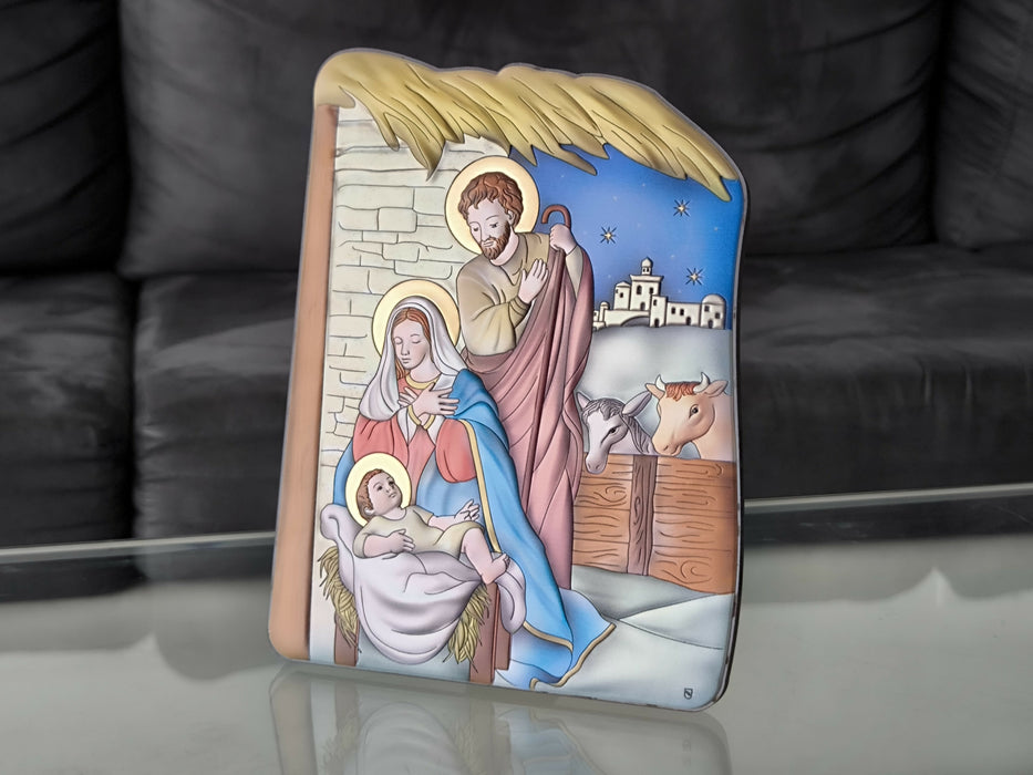 Nativity Icon 8.26" Christmas 950 Silver Italy Handicraft byzantine Holy Family