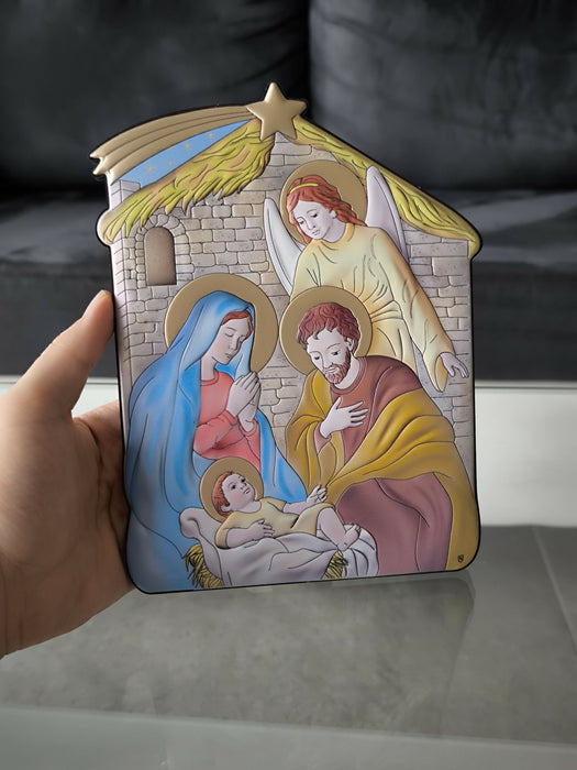 Christmas Nativity Icon 8.26" 950 Silver Italy Handicraft byzantine Holy Family
