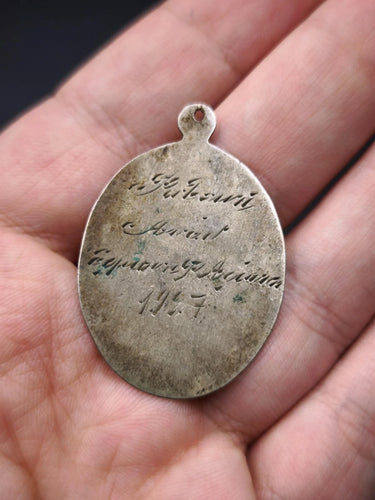 Antique 1927 Saint Irene Greek Orthodox Medal Sterling Silver Hand-Engraved 4g