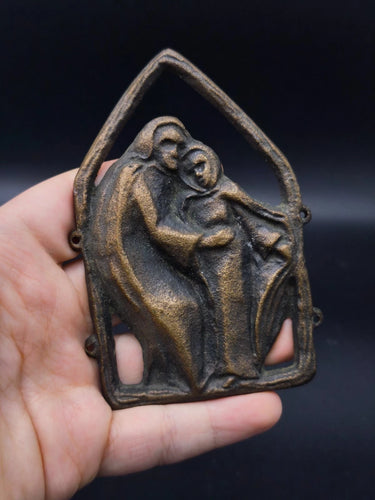 Antique Bronze Holy Family Plaque Jesus Mary Christian Religious Art Wall Decor