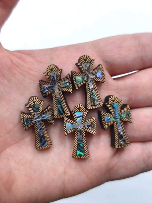 Crosses 5pc small Mother of pearl olive wood Holy Land souvenir Jerusalem