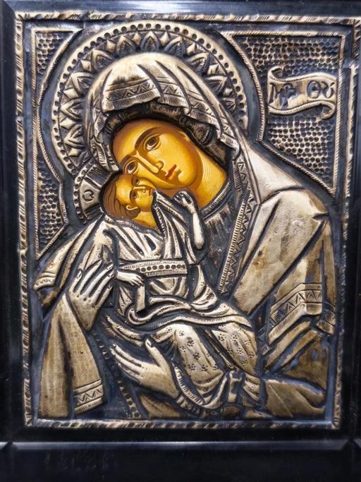 Greek Orthodox Silver 950 crystal Byzantine Icon Virgin Mary Plaque