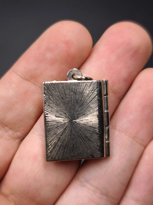 Vintage Greek Miniature Book Locket Pendant Religious Holy Bible Scripture Charm