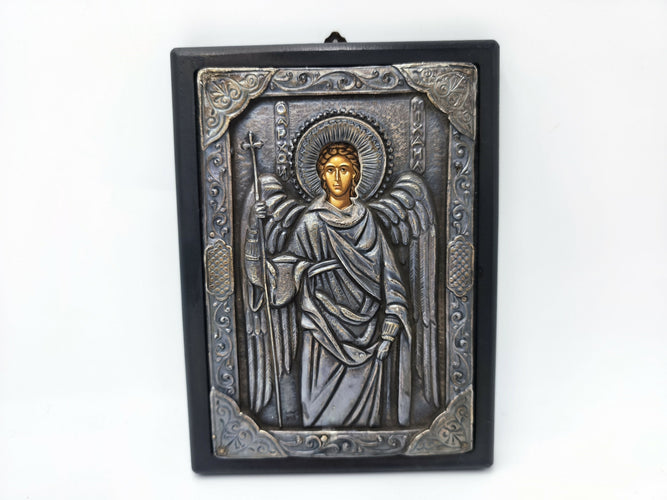 Vintage Archangel Michael Silver Icon 950 Pure Silver Plaque, Byzantine Greek Orthodox Wall Art, Saint Michael Plaque, Home Altar Gift
