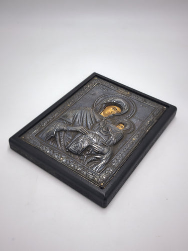 Greek Byzantine Icon of Virgin Mary & Baby Jesus | 950 Pure Silver Orthodox Christian Art | Home Altar Wall Hanging | 7.9x6.1 in