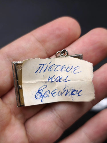 Vintage Greek Miniature Book Locket Pendant Religious Holy Bible Scripture Charm