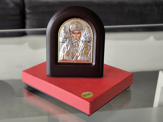 Saint Nicholas Icon 4.33" Silver 950° Religious Wood Handicraft Christianity