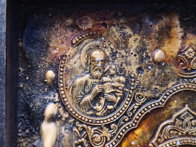 Vintage Greek Orthodox Relief Icon Nikos Varveris Affresco Handmade Jesus