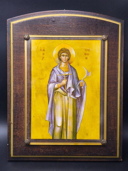 Vintage Greek Orthodox Icon Saint Tryphon Wood Plaque Athens Greece 12"
