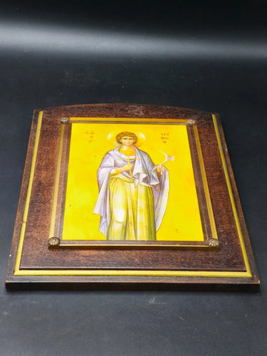 Vintage Greek Orthodox Icon Saint Tryphon Wood Plaque Athens Greece 12"