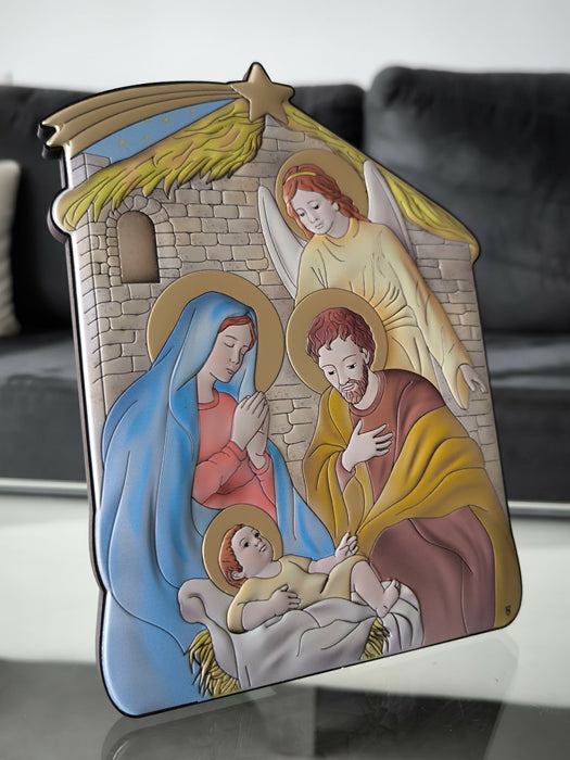 Christmas Nativity Icon 8.26" 950 Silver Italy Handicraft byzantine Holy Family