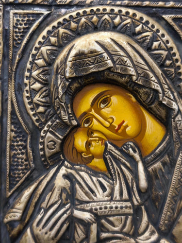 Greek Orthodox Silver 950 crystal Byzantine Icon Virgin Mary Plaque